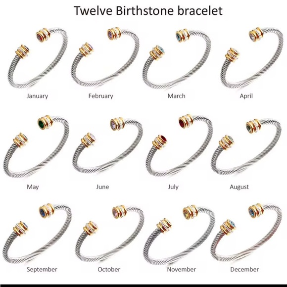 Stainless steel 12 month Birthstone Expandable Wire Cable Bangle bracelet - Picture 3 of 12